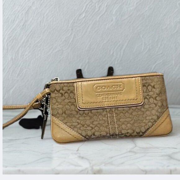 COACH Leatherware Est. 1941 Brown & Tan Leather & Jacquard Iconic C Monogram GUC - Picture 1 of 16